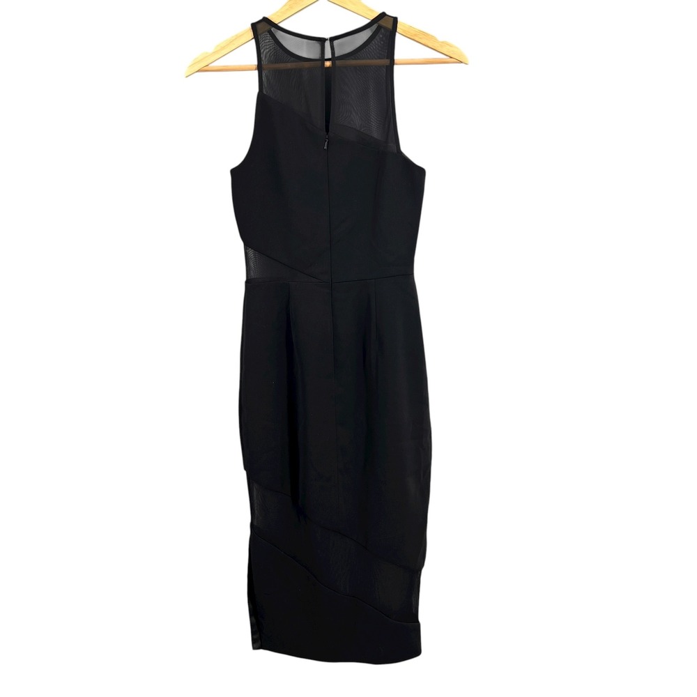 Jay Godfrey Black Sheer‎ Mesh Panel Sleeveless Sheath Midi Dress Size 00